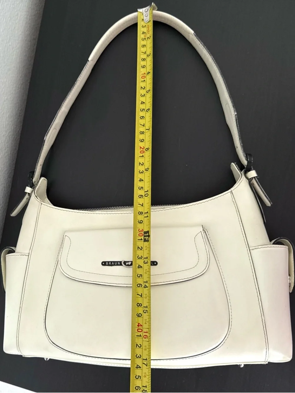 Vintage Braun Buffel German Luxury Ivory Leather Shoulder Bag Hobo